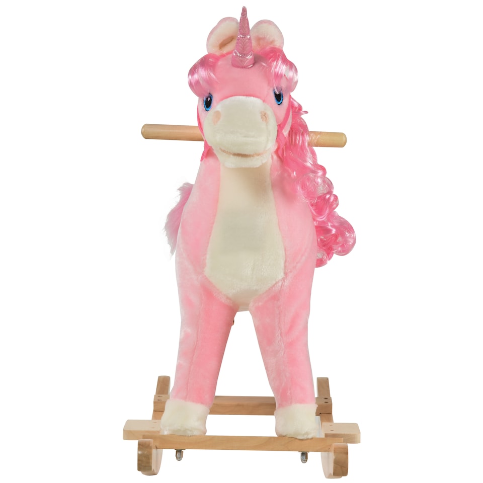 image 1 of HOMCOM Kids Plush Rocking Horse Ride On Unicorn with Sound Moving Mouth Wagging Tail Children Rocker Toy Gift 3-6 Years Pink