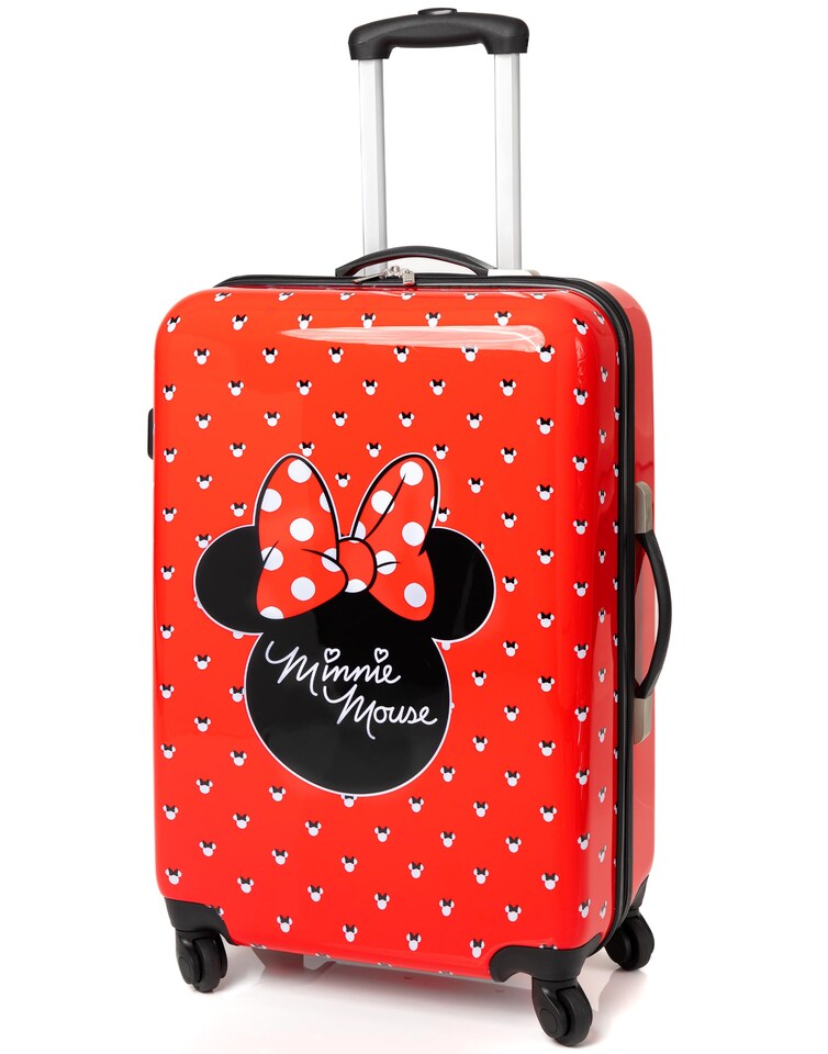image 1 of Disney Minnie Mouse Suitcase For All Ages | Red Small, Medium Or Large Options Luggage Bag with Extendable Handle | Hard Cover Carry On Trolley Cabin Case | Fun Travel Accessory Gift for Kids and Adults