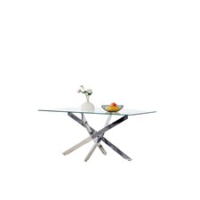 Glass Dining Table with Chrome legs, Rectangle, Living / Dining Room, Kitchen, Furniture Grey
