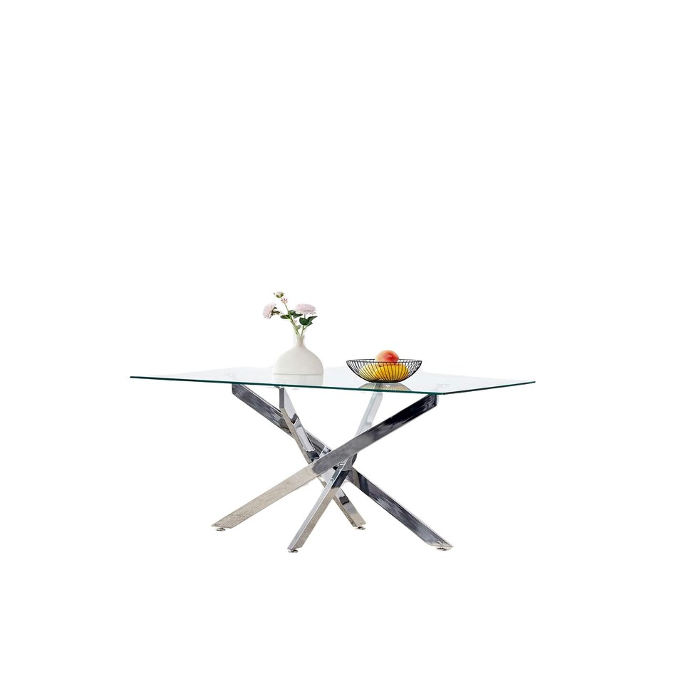 image 1 of Glass Dining Table with Chrome legs, Rectangle, Living / Dining Room, Kitchen, Furniture Grey