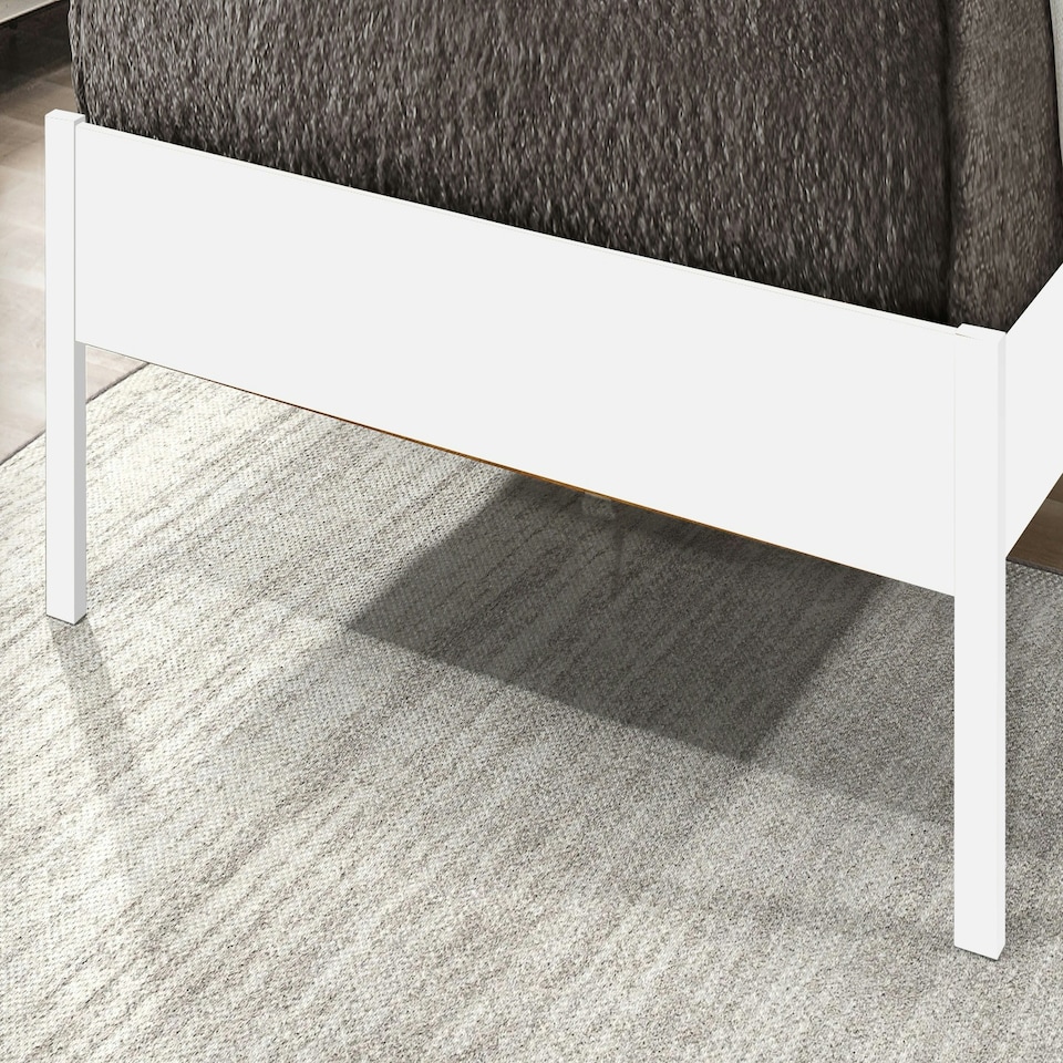 image 1 of 4ft6 Double White & oak finish chunky, strong solid wood wooden bed frame.Curved headboard head end, low foot end board