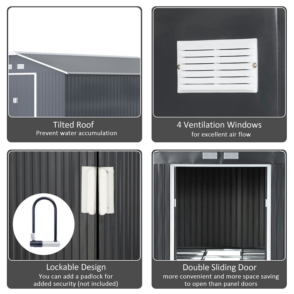 image 1 of Outsunny 13 x 11ft Garden Shed Storage with Foundation Kit, Grey
