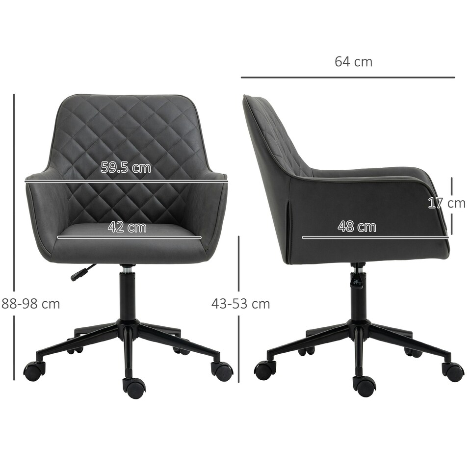 image 1 of Vinsetto Home Office Chair Leather-Feel Fabric Swivel Chair with Armrests Grey