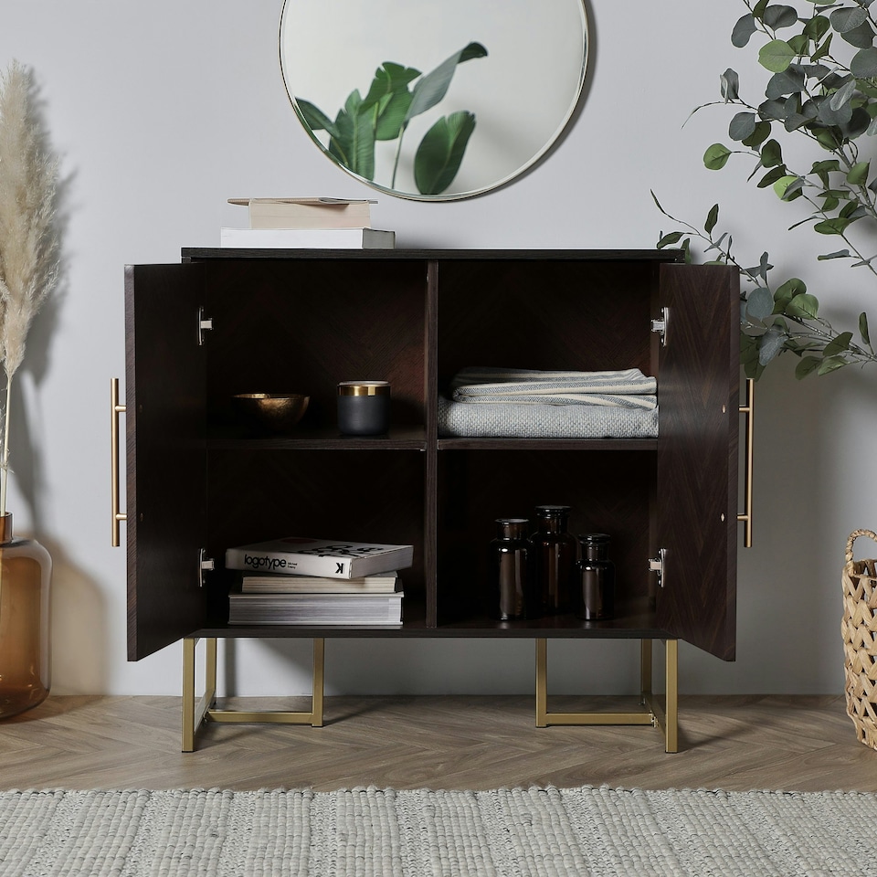 image 1 of Spinningfield Dark Wood 2 Door Storage Chevron Sideboard | Brown