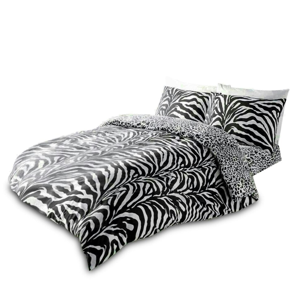 image 1 of Zebra Skin Printed Duvet Cover Set Reversible Polycotton Beddings White | Single