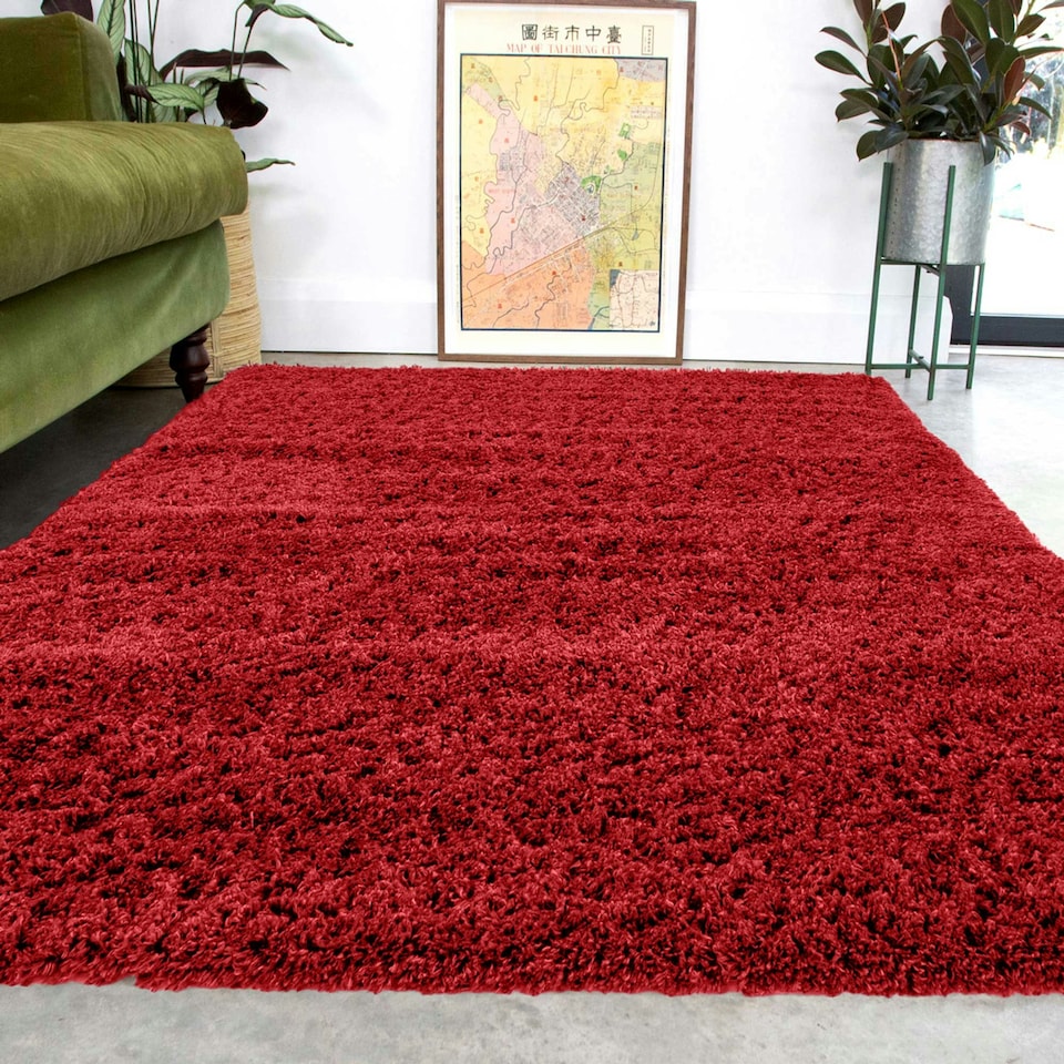 image 1 of KUKOON Red Wine Deep Pile Shaggy Living Room Area Rug 240cm x 330cm