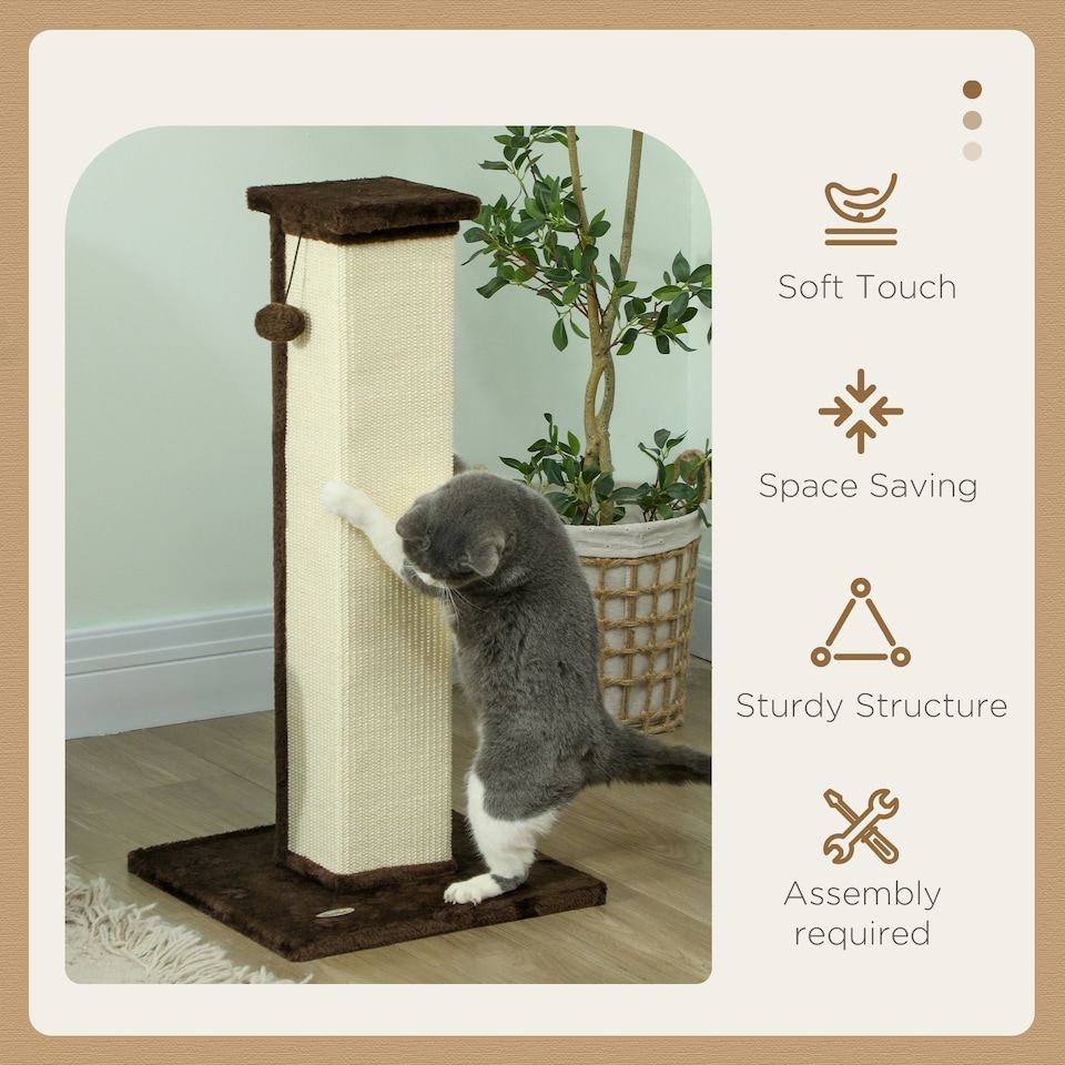 image 1 of PawHut Cat Scratching Post with Vertical Sisal Rope Ball Plush, 81cm, Brown