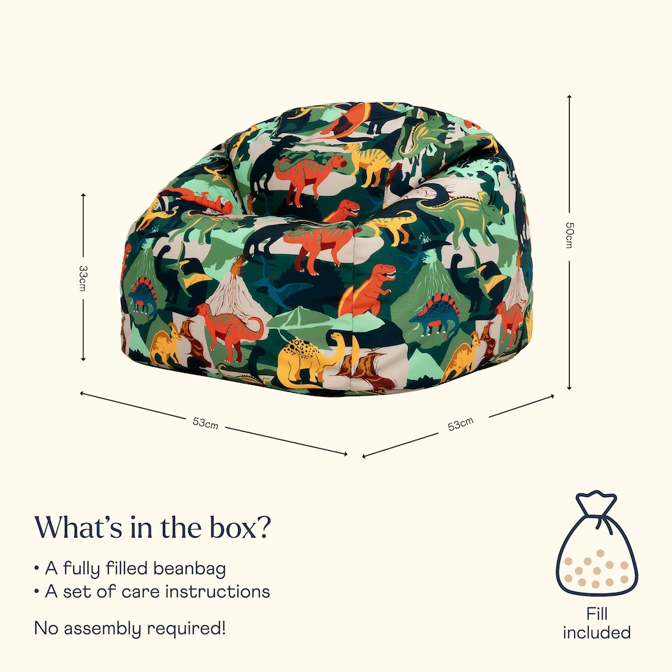 image 1 of Kids Dinosaur Bean Bag Chair Green Childrens Bean Bags | Green | Green | 1