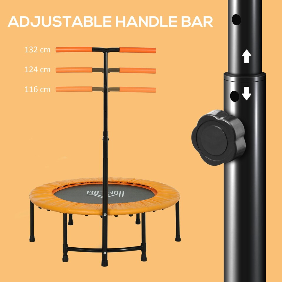 image 1 of HOMCOM 40" Mini Trampoline, Rebounder Jumper w/ Adjustable Handle, Orange