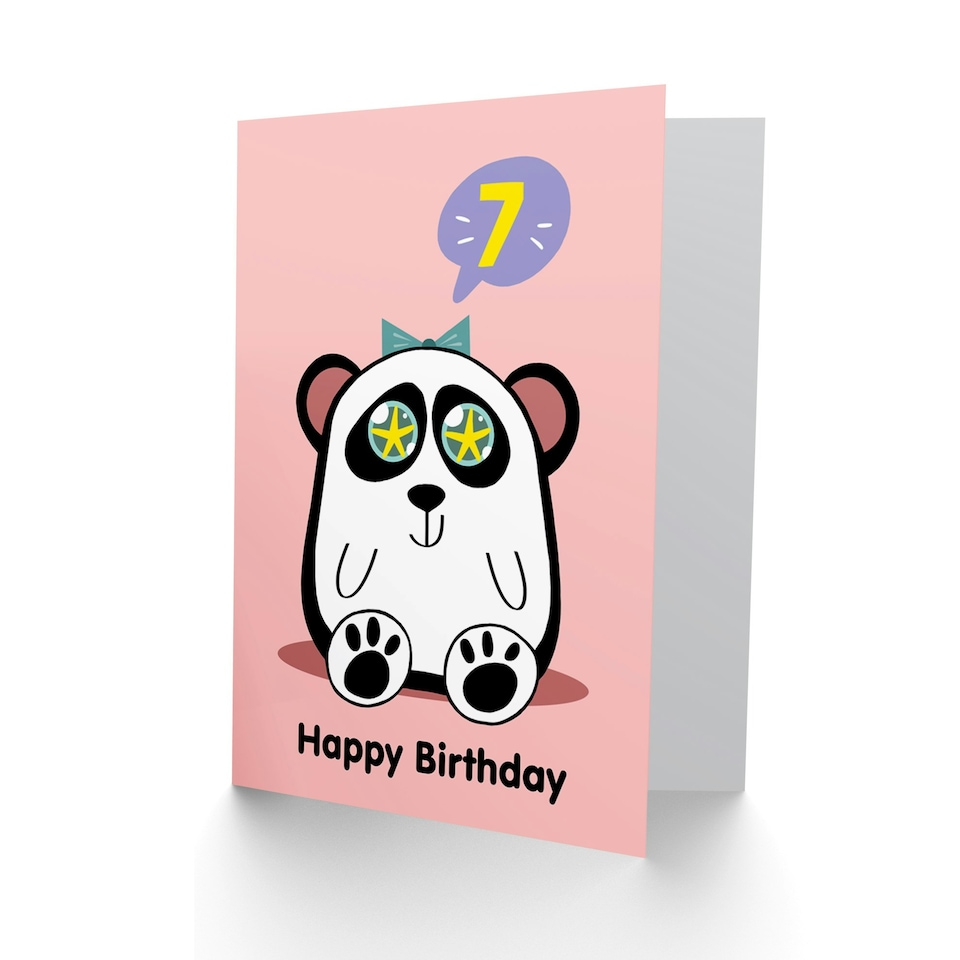 image 1 of Kawaii Cartoon Star Panda Girl Age 7 Years Old Kids 7th Birthday Card