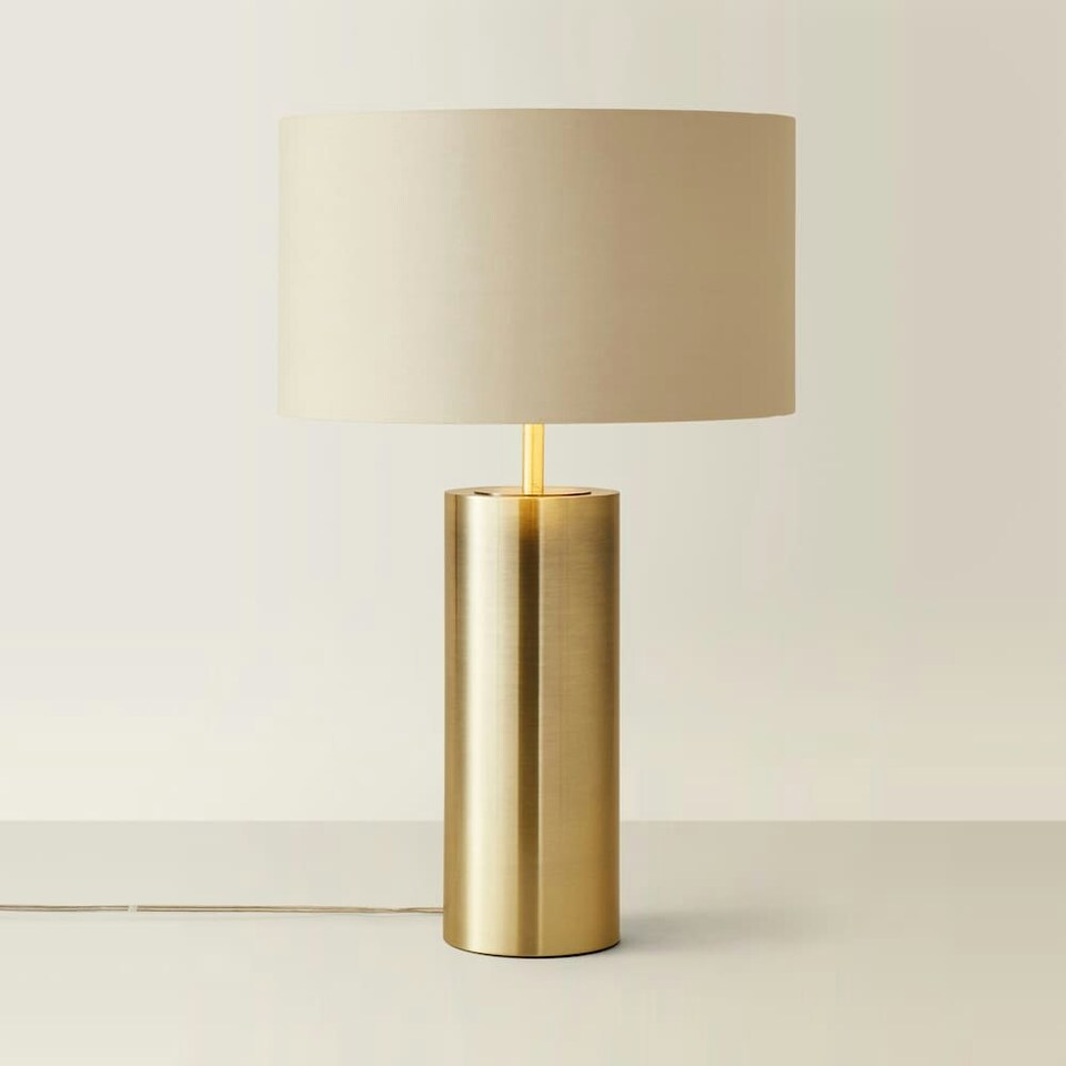 image 1 of ValueLights Lexy Beige & Metallic Gold Shade with Gold Dimmable Touch Table Lamp & LED Bulb Cream