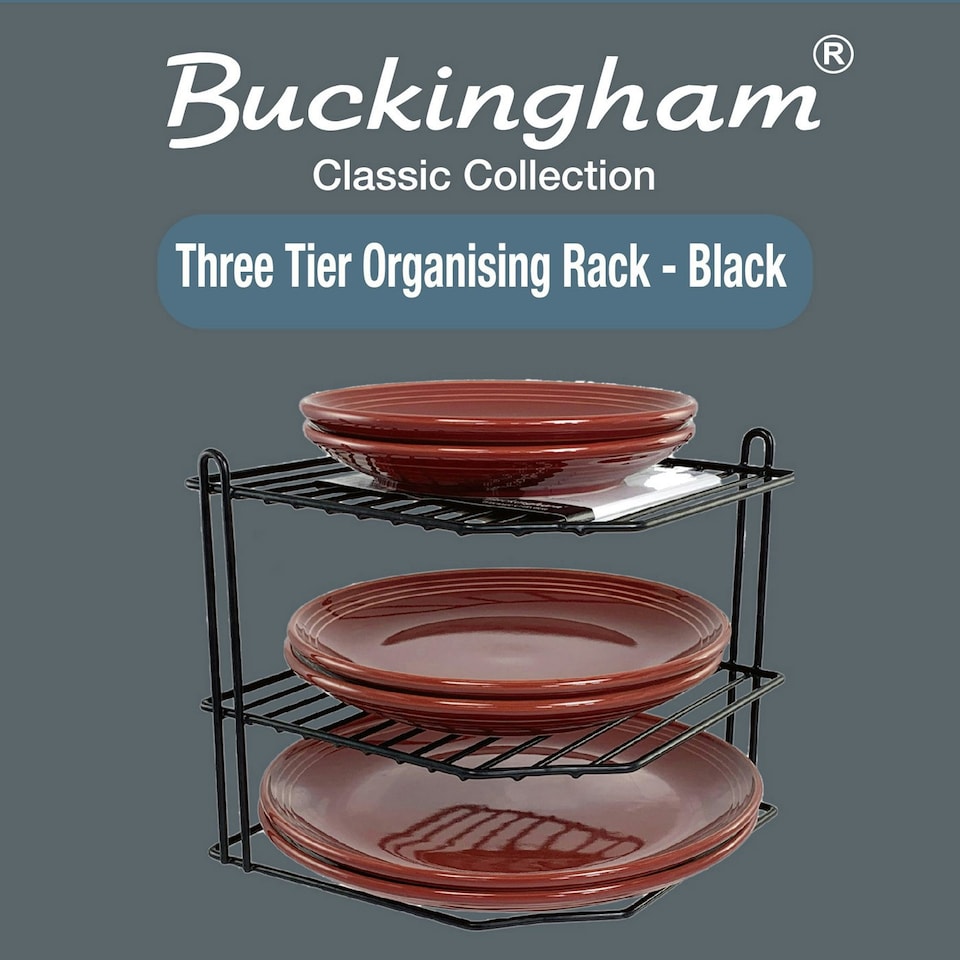 image 1 of Buckingham 3 Tier Kitchen Plate Organising Rack 23 cm , Black