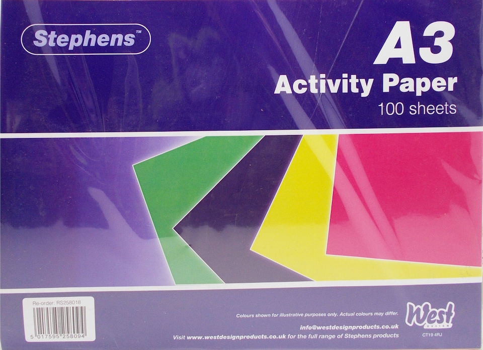 Stephens Sugar Paper Activity 100 Sheets, Assorted, A3