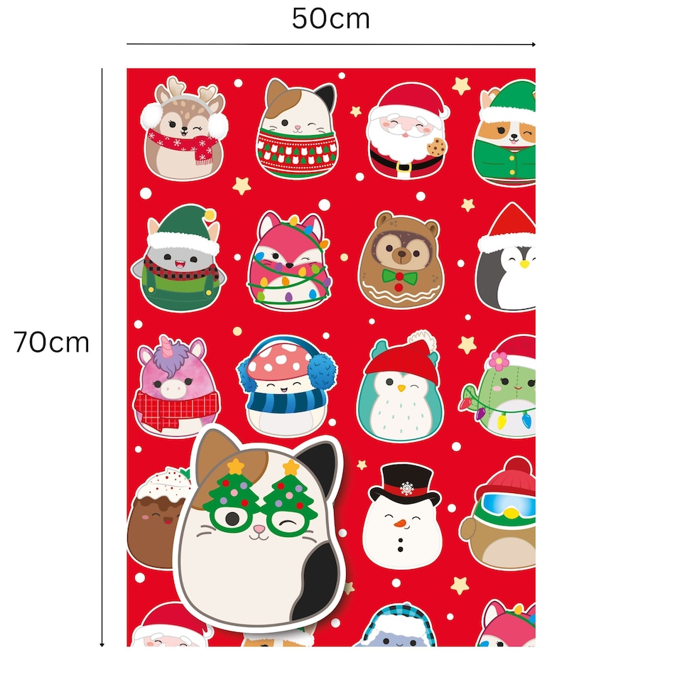 image 1 of Squishmallows Christmas 2 Sheets & 2 Tags Gift Wrap