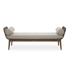 Interiors by Premier Rattan Woven Day Bed with 2 side Round Pillow, Rattan Lounge Bench, Wooden Day Bed for Living Room Brown