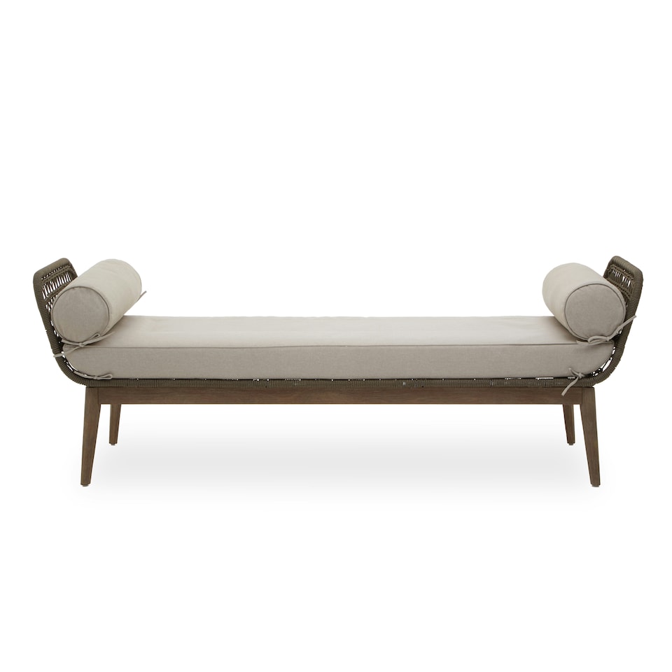 image 1 of Interiors by Premier Rattan Woven Day Bed with 2 side Round Pillow, Rattan Lounge Bench, Wooden Day Bed for Living Room Brown