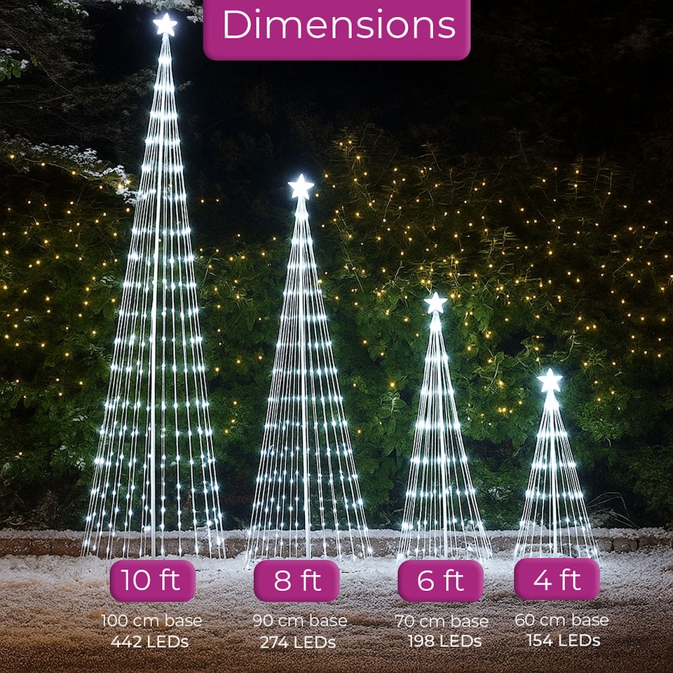 image 1 of Neo White Waterfall LED Outdoor Christmas Tree Light Cascading Star Tree with 5m Lead Multi Function Modes Garden & Patio 4ft 6ft 8ft 10ft Foot Feet | White | Multi White