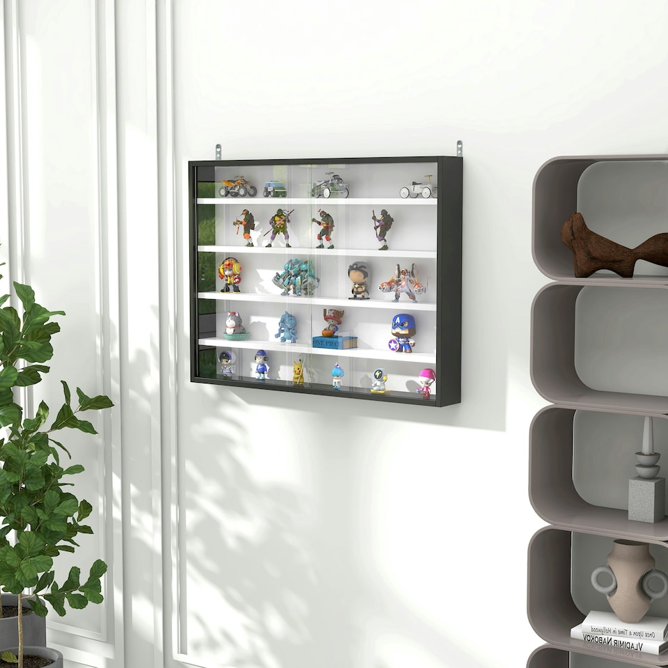 image 1 of HOMCOM 5-Tier Wall Display Shelf Unit Cabinet w/ Shelves Glass Doors