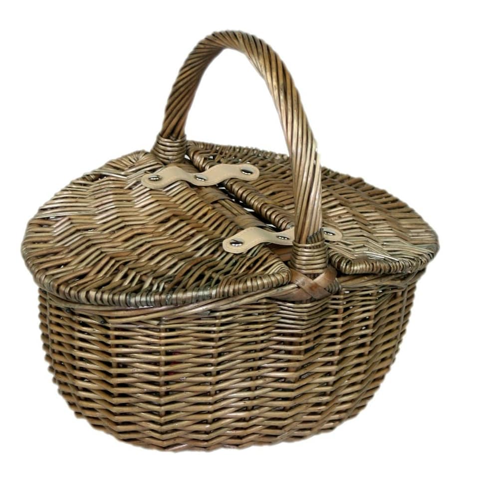 Small Antique Wash Double Lidded Oval Picnic Basket Brown | Brown | One Size