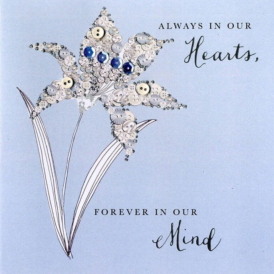 image 1 of Always In Our Hearts Sympathy Buttoned Up Greeting Card Button Embellished Cards