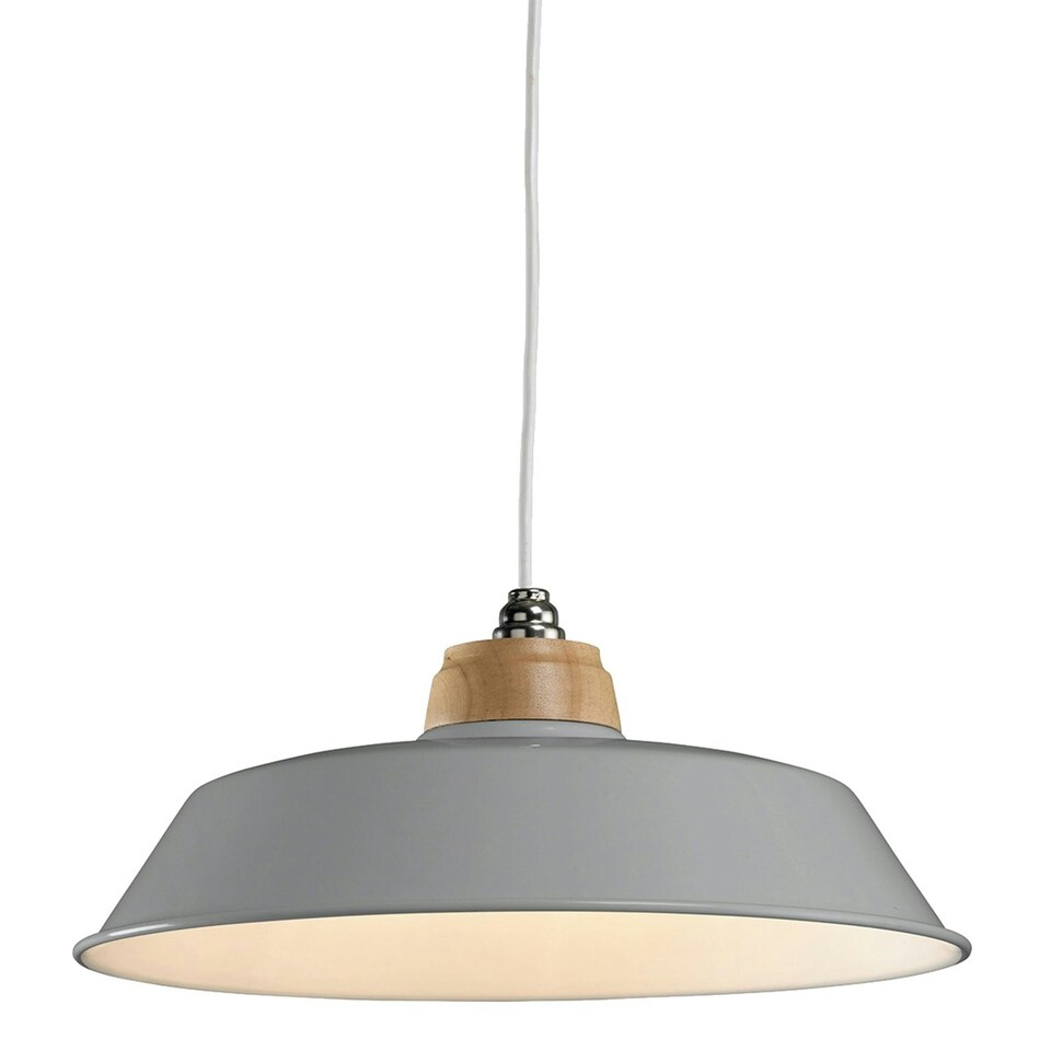 image 1 of Set of 2 Jakob - Grey Metal and Wood Easy Fit Pendant Shades Grey | Brown