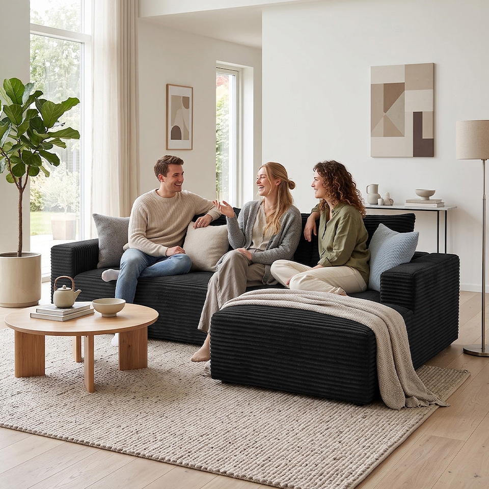 image 1 of Rattantree L Shaped Modular Sofa Corduroy Sectional Couch With Chaise