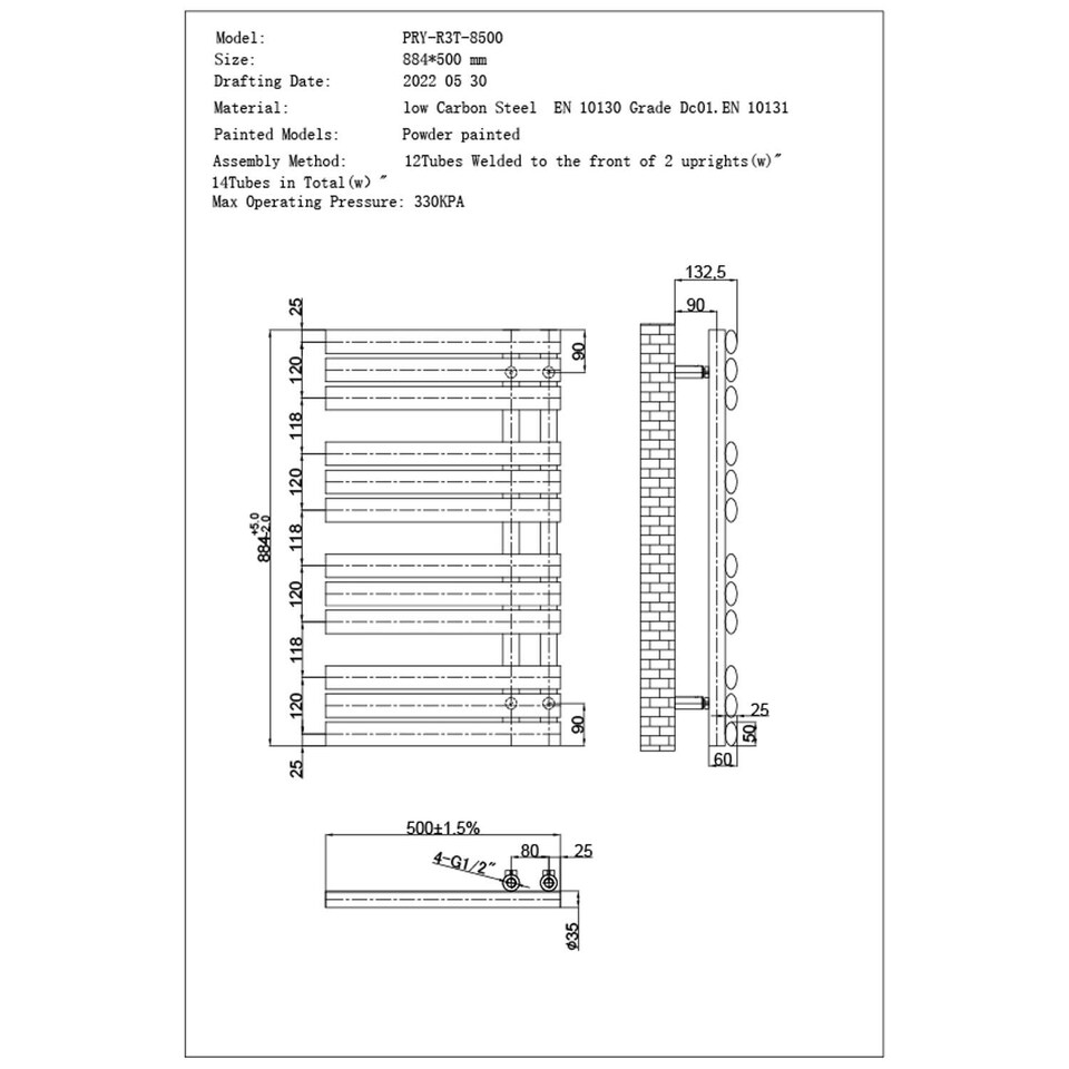 image 1 of Percival - Black Electric Towel Rail H884mm x W500mm 400w Thermostatic