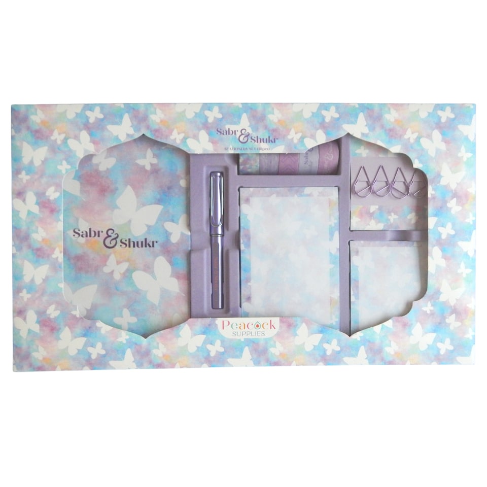image 1 of Sabr & Shukr Stationery Gift Set (Butterfly) - Pastel & Purple Foil