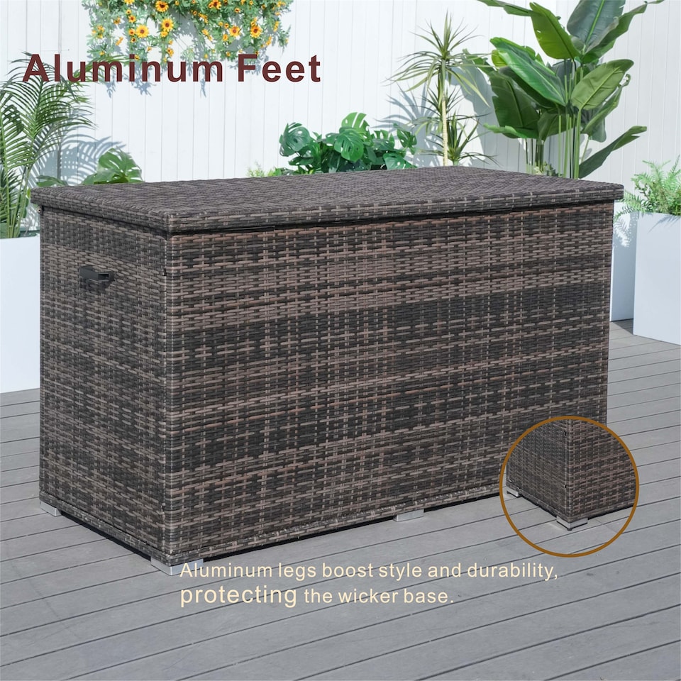 image 1 of Direct Wicker 980L Aluminum Outdoor Rattan Storage Box, Garden Large Deck Box | Brown