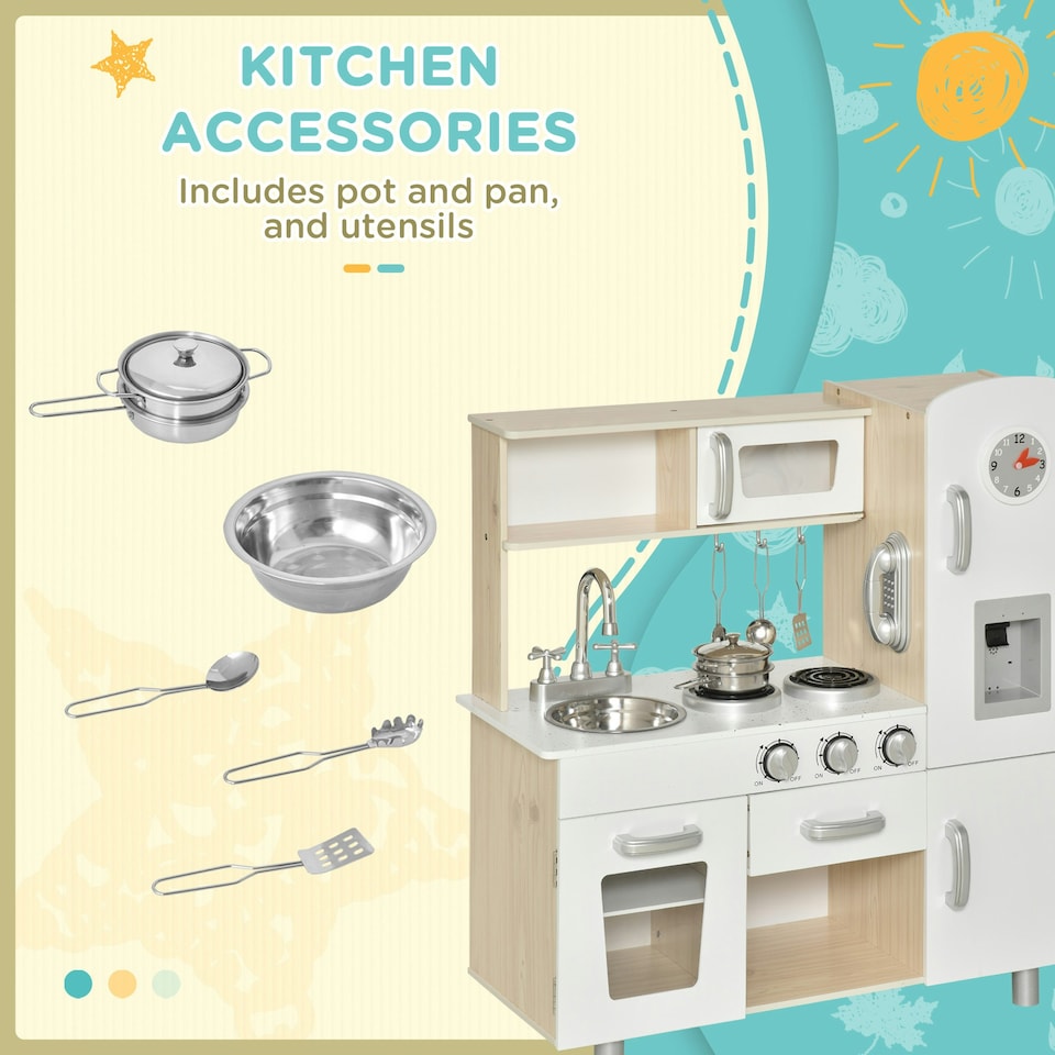 image 1 of HOMCOM Luxury Kitchen Playset with Accessories Pretend Cooking Set White