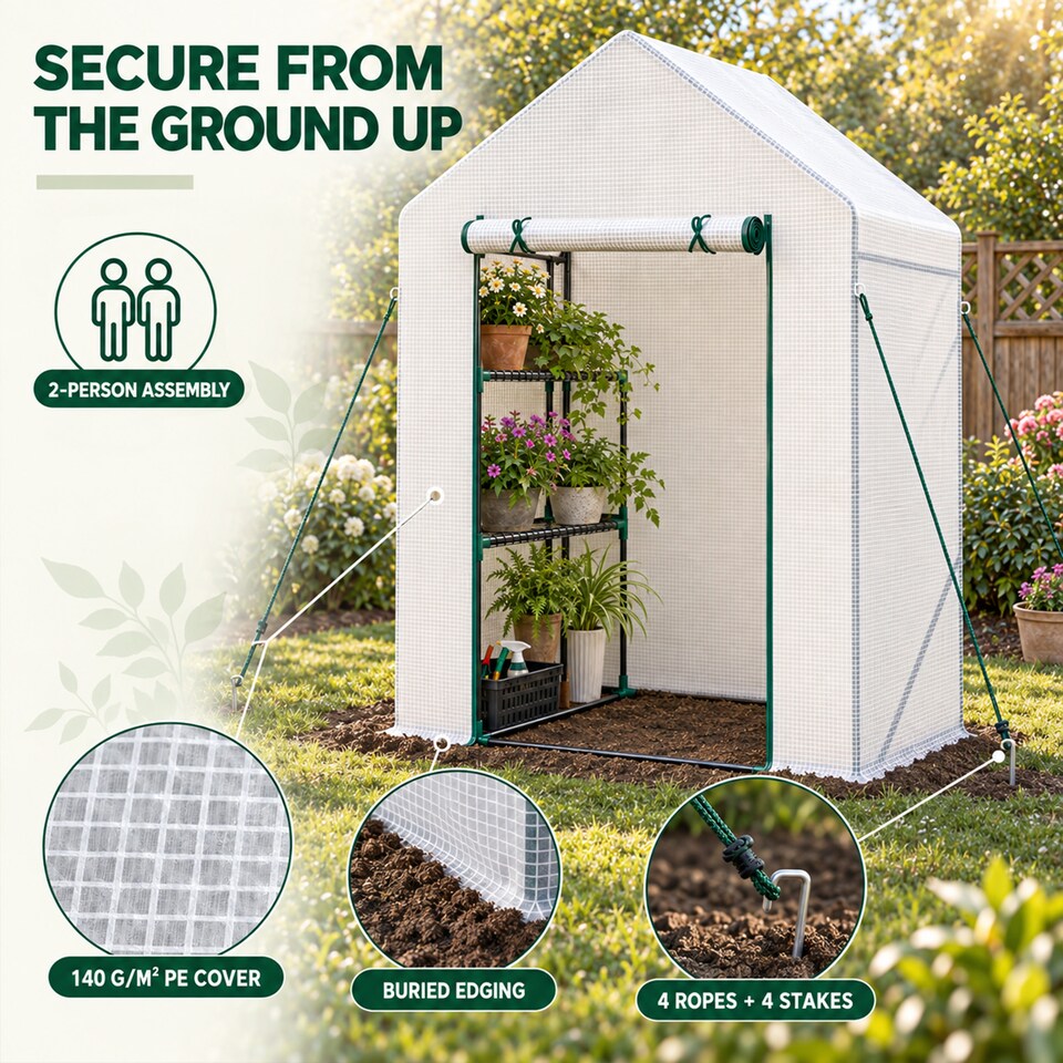 image 1 of Outsunny Greenhouse for Outdoor, Portable Gardening Plant Grow House w/ Shelf | White