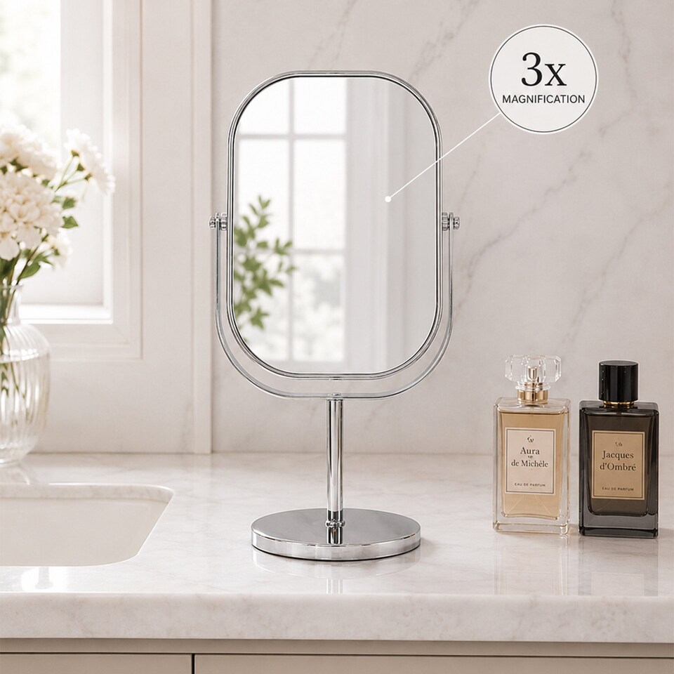 image 1 of Showerdrape Nikon 3x Magnifying Chrome Oval Vanity Mirror