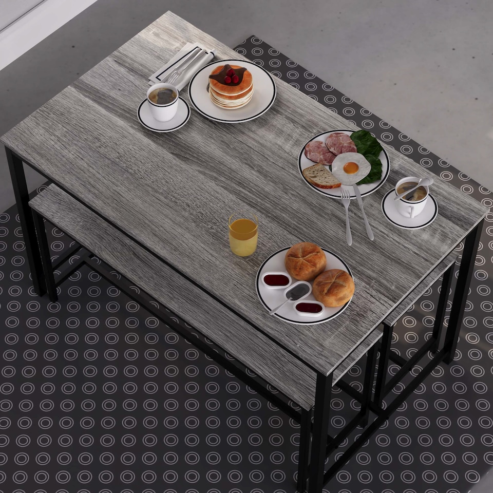 image 1 of Vida Designs Brooklyn 4 Seater Dining Set 3 Piece Table & Bench Set, Grey