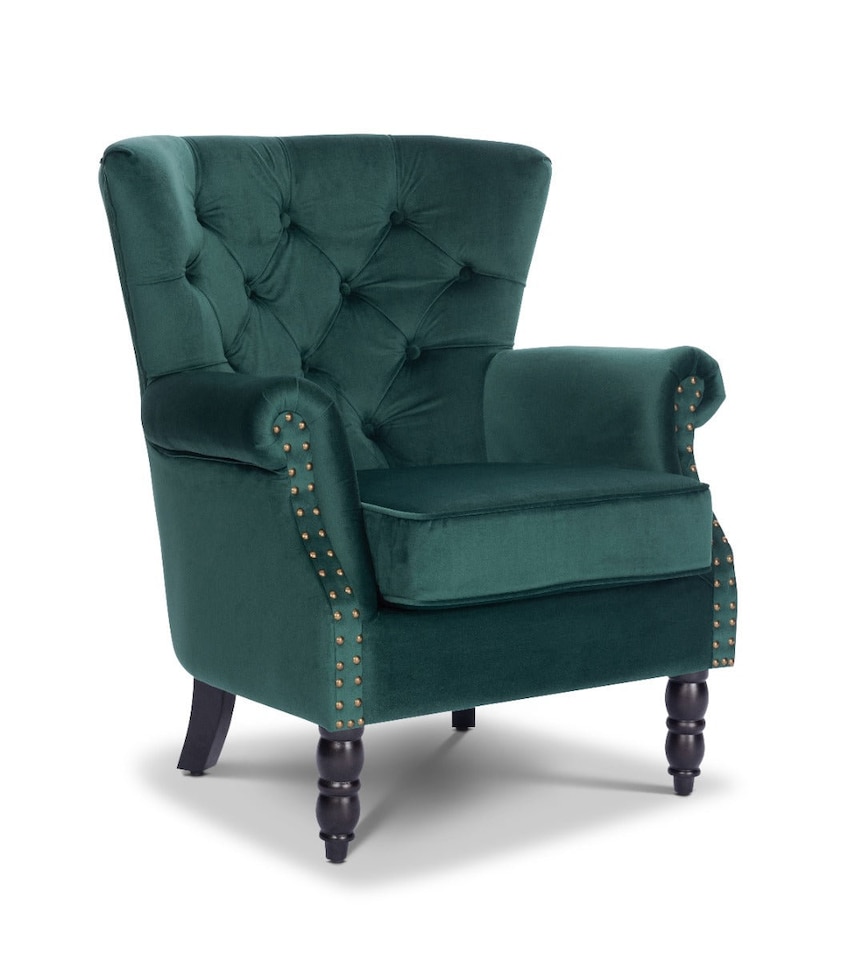 image 1 of Velvet Emerald Green Liana Accent Wingback Chair