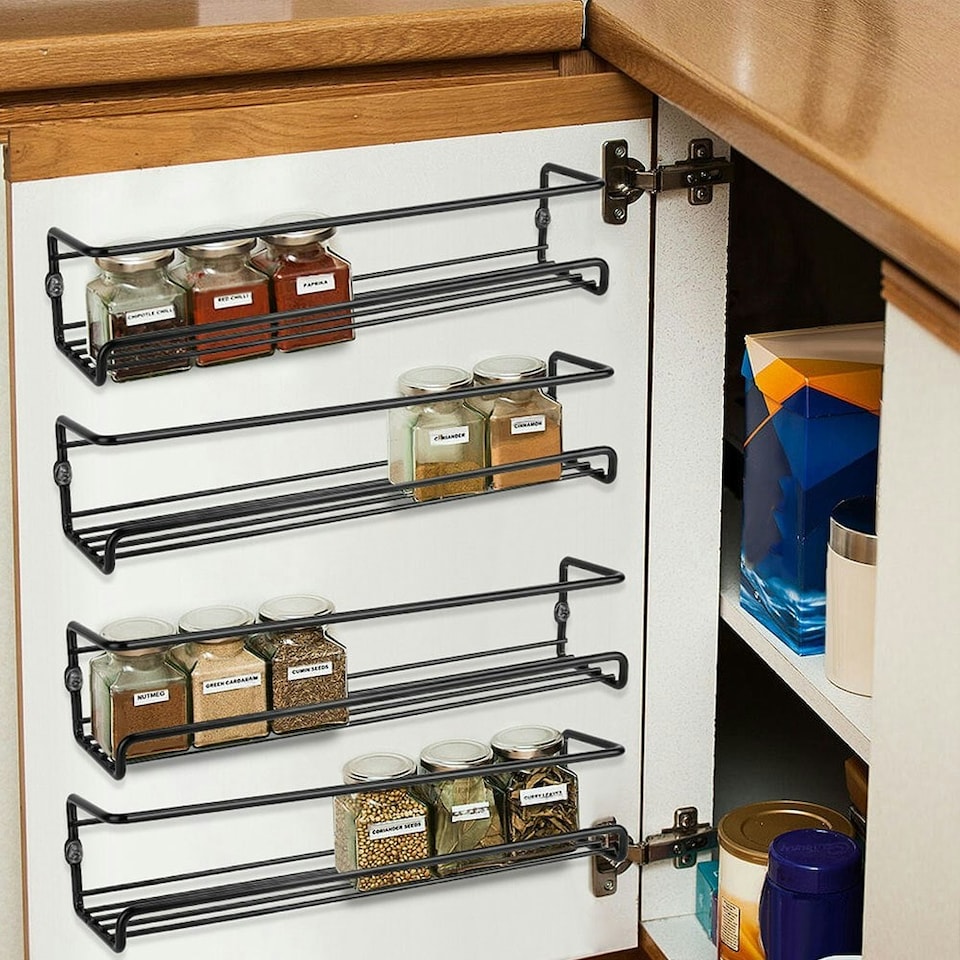 image 1 of Living and Home Set of 4 Wall-Mounted Metal Wire Spice Racks