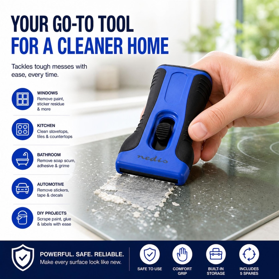 image 1 of Nedis Vitroceramic Hob Cleaning Scraper - Glass Hob Cleaner Tool, Removes Burnt Food, Includes 4 Spares
