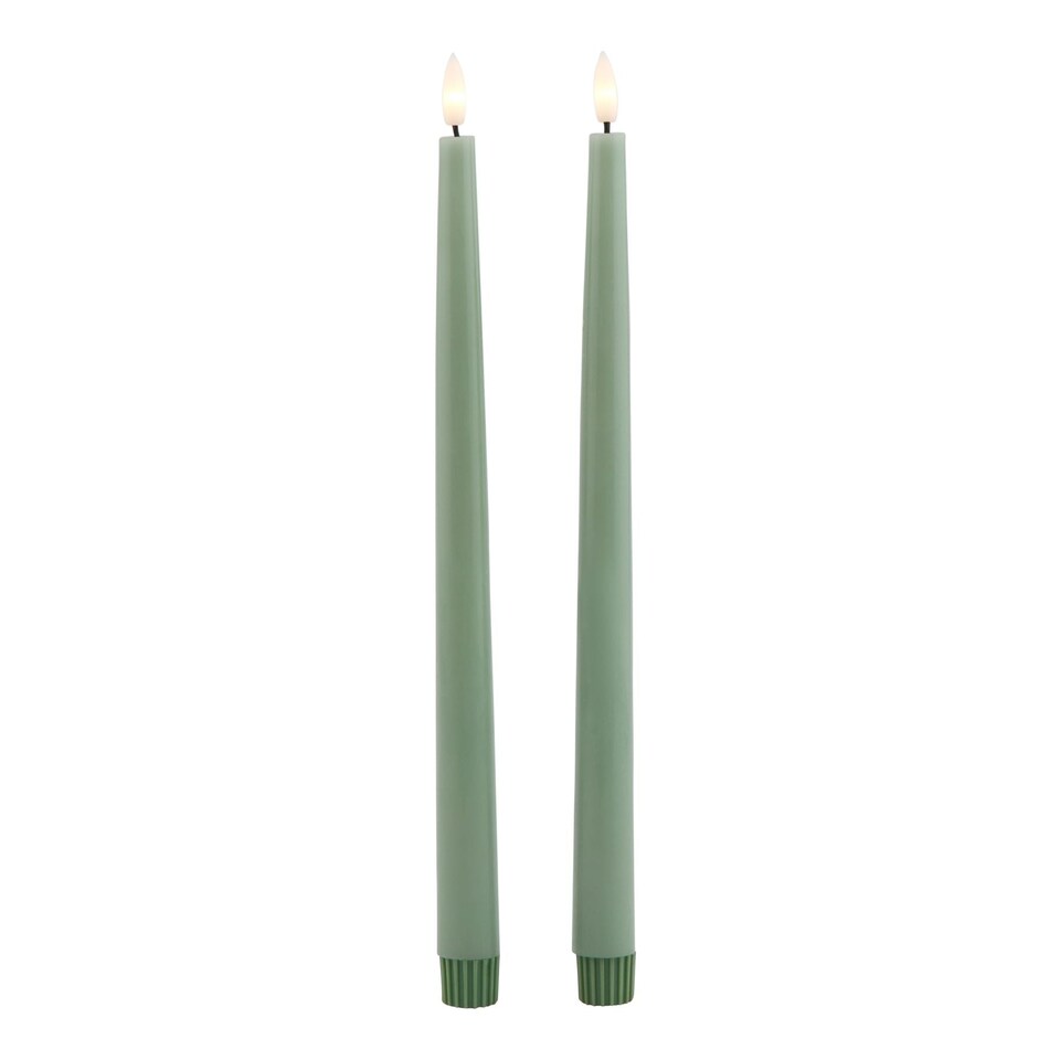 image 1 of S/2 Sage LED Wax Dinner Candles