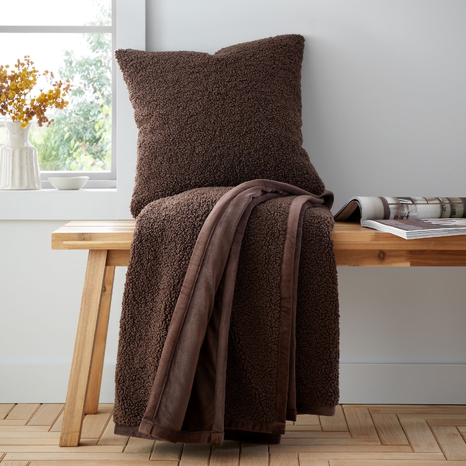 image 1 of Catherine Lansfield So Soft Velvet Boucle Blanket Throw | Brown | Chocolate