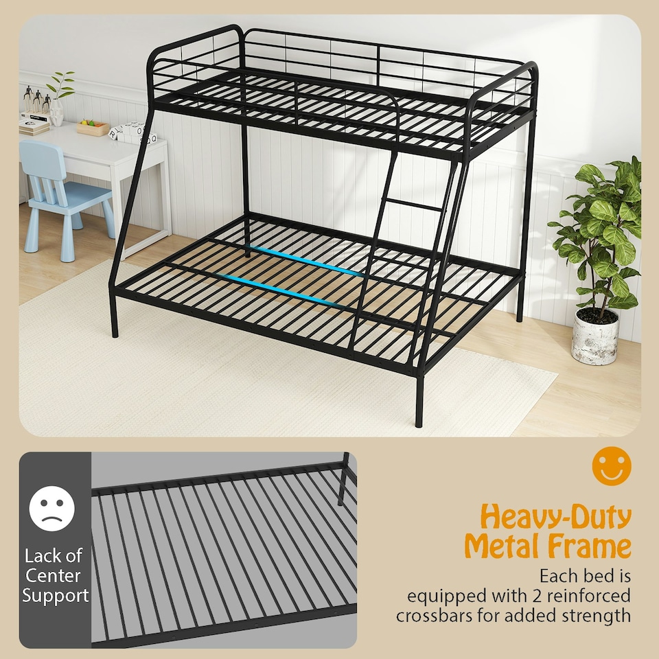 image 1 of COSTWAY Metal Bunk Bed with Ladder Safety Guardrail