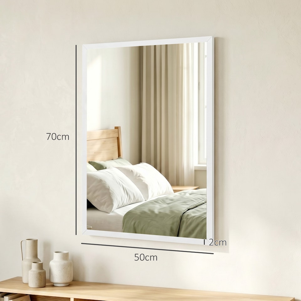 image 1 of HOMCOM Wall-Mounted Bathroom Mirror, Decorative Rectangular, White