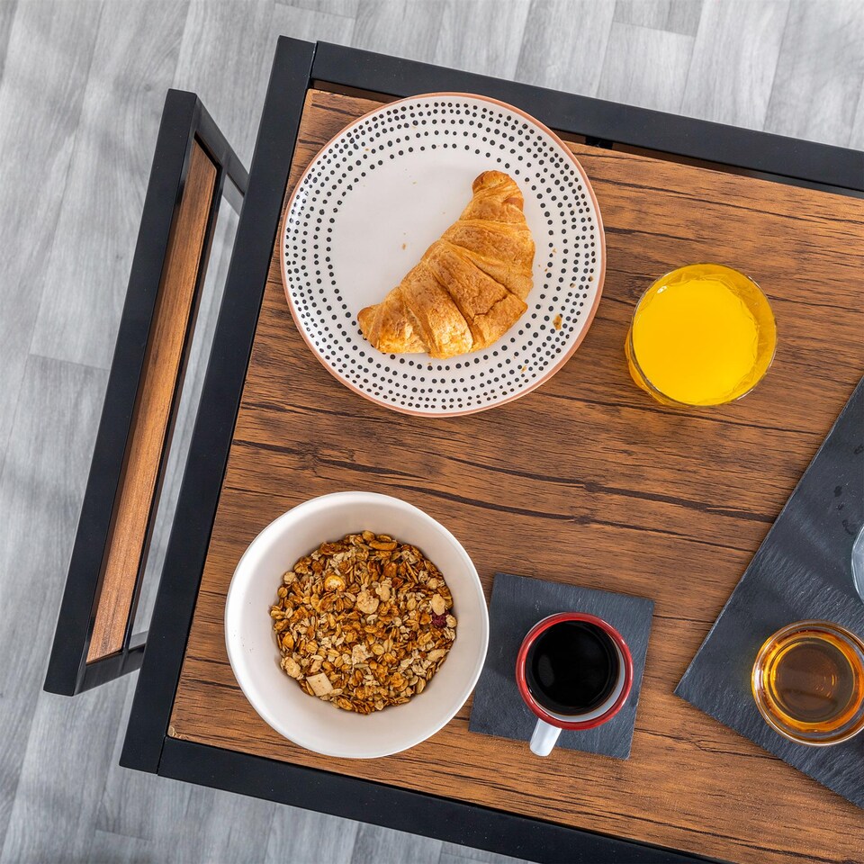 image 1 of Harbour Housewares Industrial 2 Seater Breakfast Bar Set - Brown | Brown | Brown