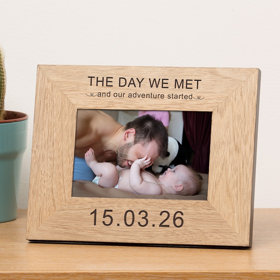 image 1 of Personalised The Day We Met Wood Picture Frame 6x4 Anniversary Couple