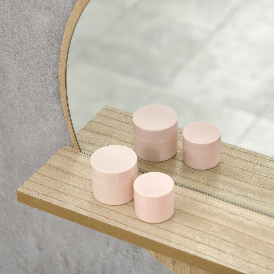 image 1 of kleankin 45cm Wall Mounted Bathroom Mirror, Round Mirror with Shelf, Framed Makeup Mirror for Home Decoration, Natural Wood Effect