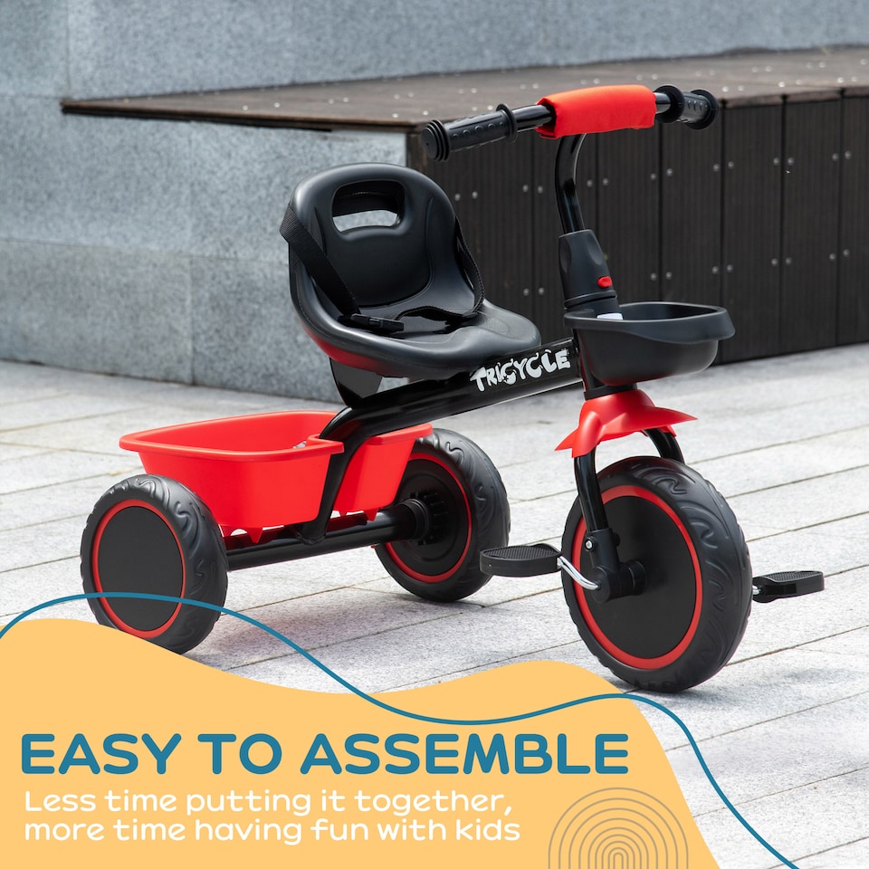 image 1 of AIYAPLAY Kids Trike for 2 to 5 Years with Adjustable Seat, Baskets, Red