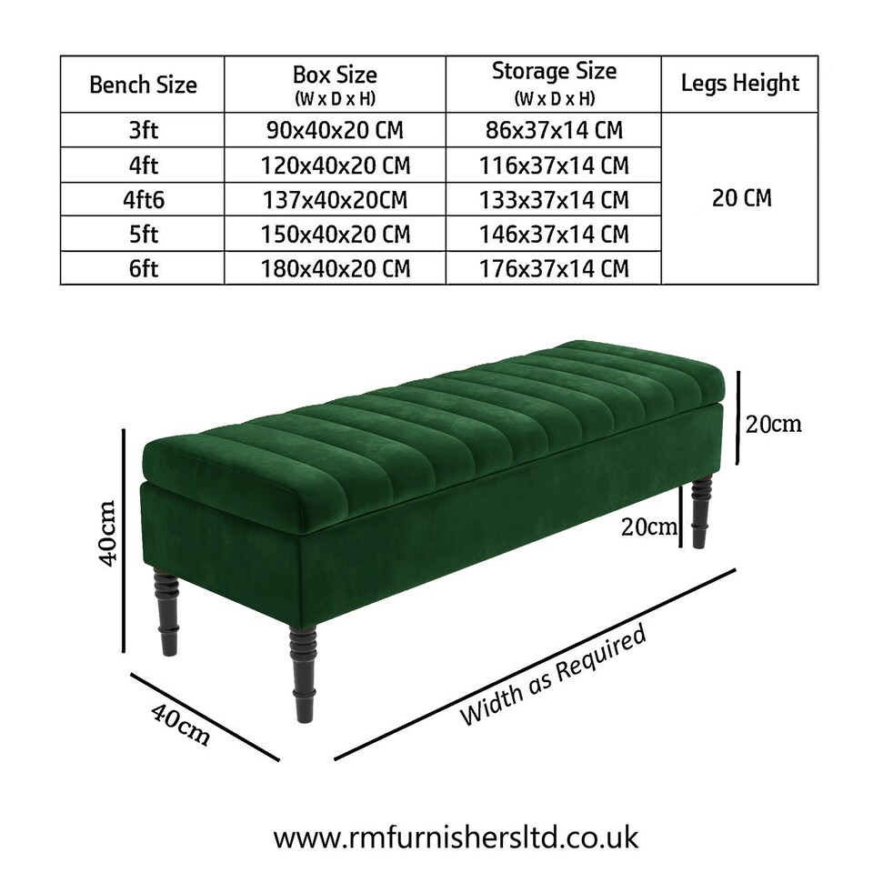 image 1 of Safar 120cm Ottoman Storage Bench - Plush Velvet Shoe Bench - Forest Green Lined Upholstery Storage Footstool