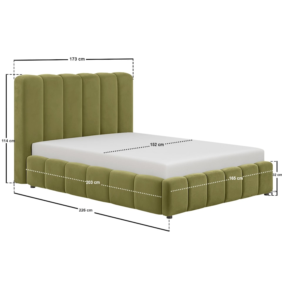 image 1 of SOLACE+CO Emilie Ribbed Ottoman Kingsize Bed Green Velvet