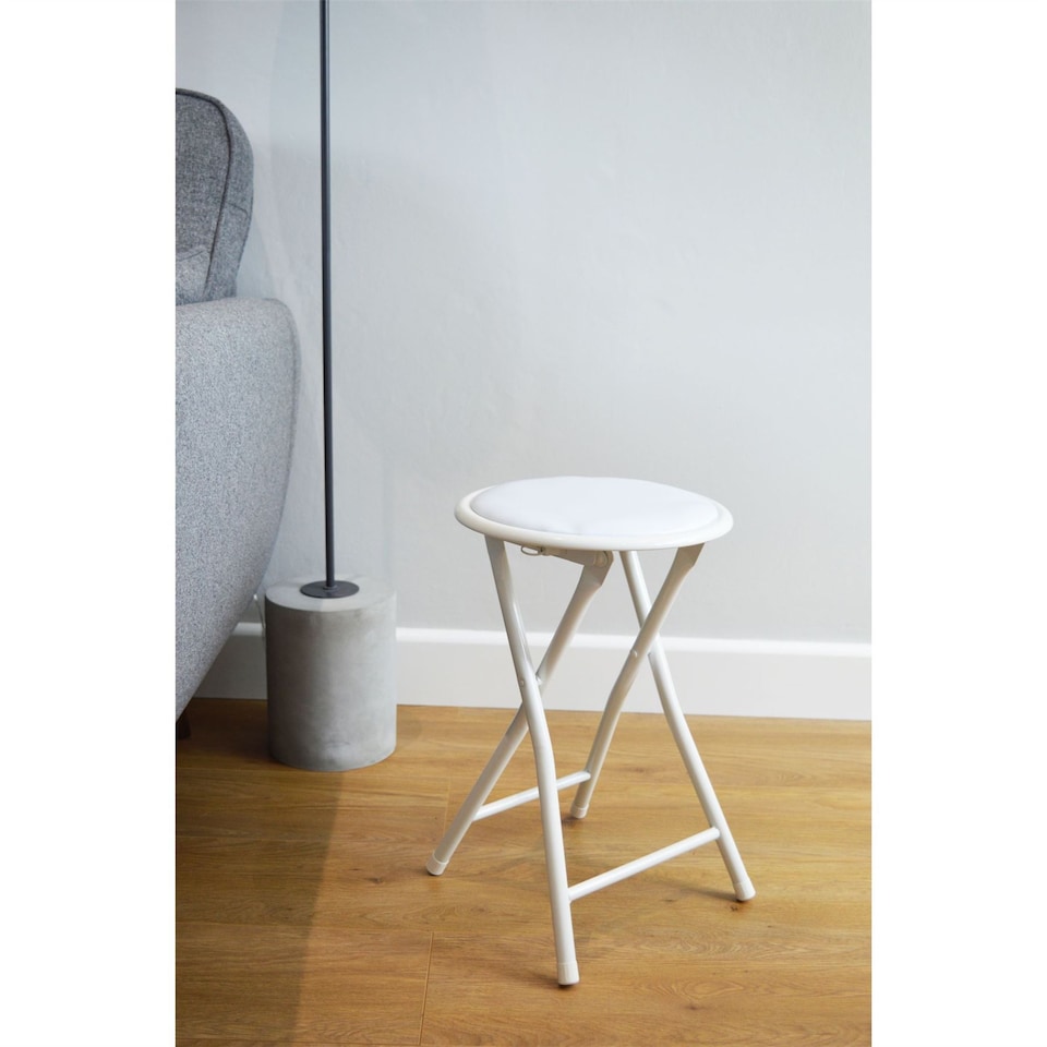 image 1 of Harbour Housewares Padded Folding Stool - White | White | White