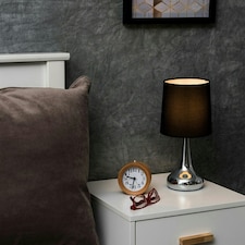 ValueLights Teardrop Pair of Chrome Touch Table Lamps with Black Shade and Bulbs