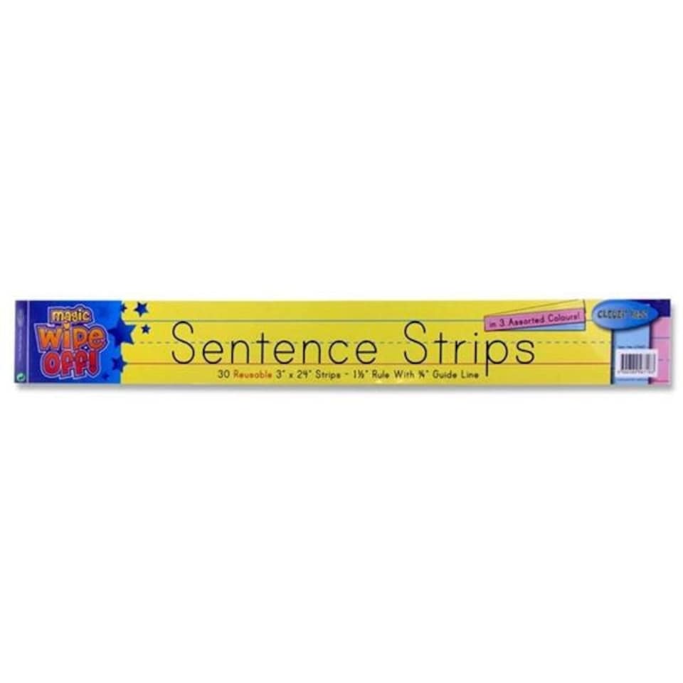 image 1 of Pack of 30 Wipe-off Reusable 3"x24" Coloured Sentence Strips by Clever Kidz