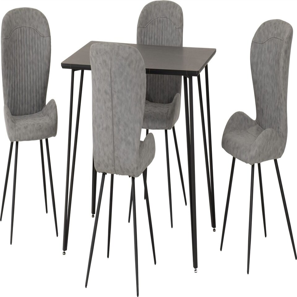 image 1 of Marlow Dining Set with Quebec Chairs Black | Black Marble/Grey Faux Leather